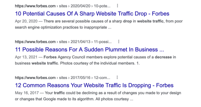 Google search results displaying similar headlines