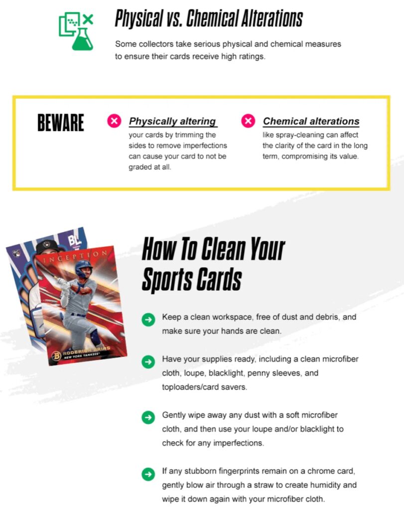 Infographic about cleaning sports cards