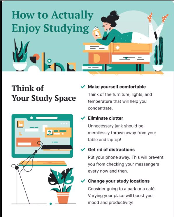 an infographic about enjoying studying