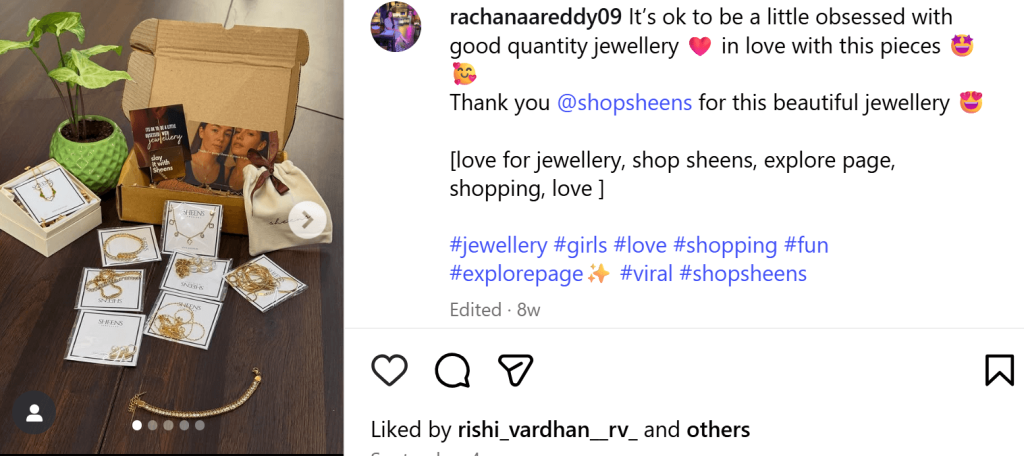 jewelry endorsement on Instagram