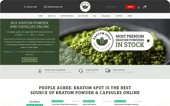 Screenshot of the Kratom Spot website homepage.