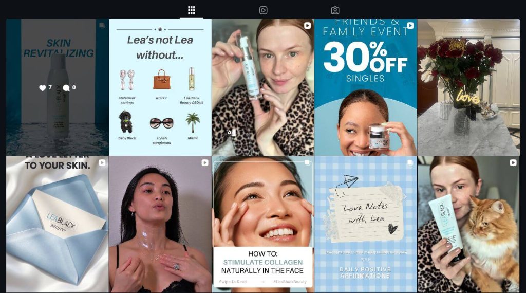 Screenshot of the Lea Black Beauty Instagram page