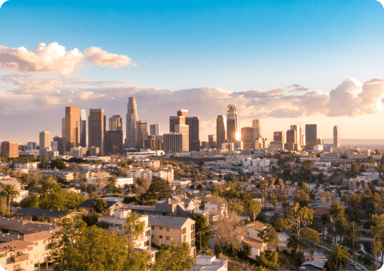 Los Angeles skyline on a sunny day.