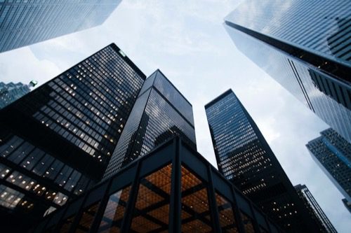 a low-angle view of skyscrapers