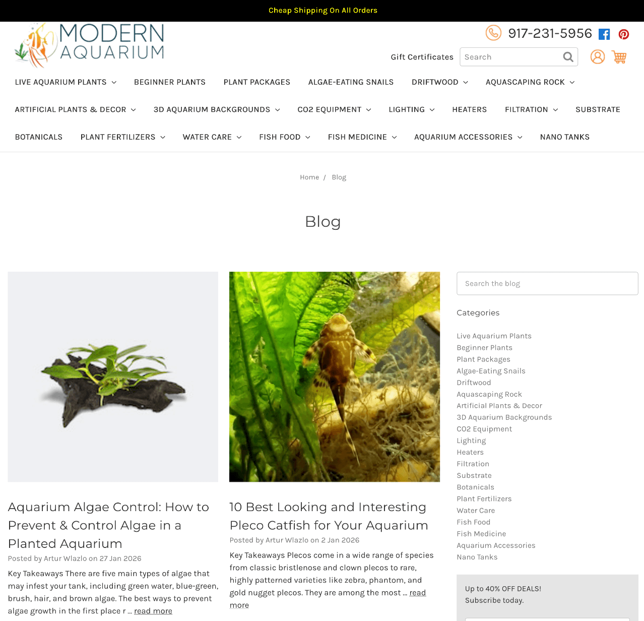 Modern Aquarium Blog post page
