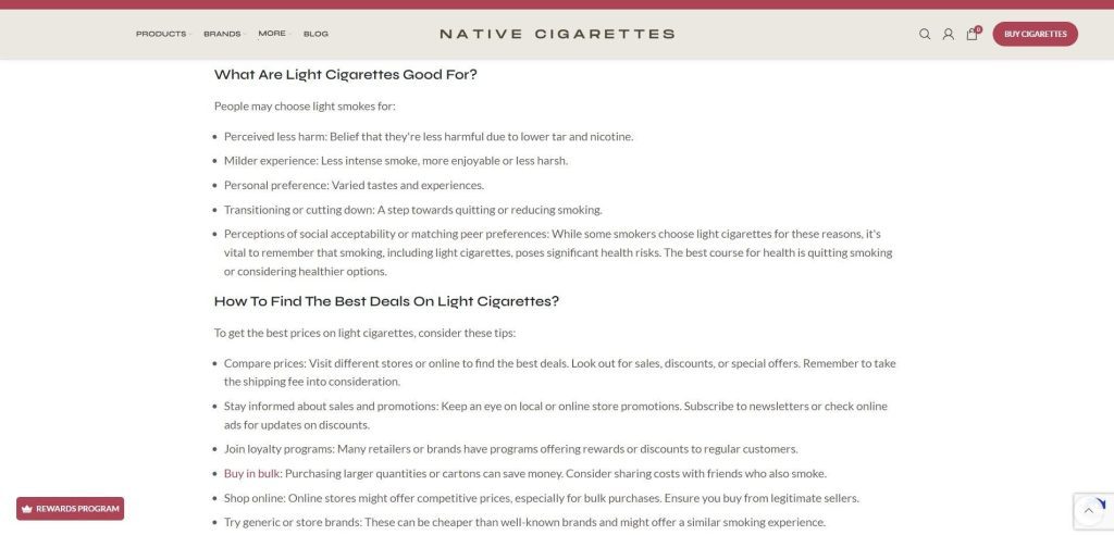 Conversational content on the Native Cigarettes blog
