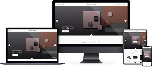 Responsive Shopify website design for Native Union displayed across desktop, laptop, tablet, and mobile screens