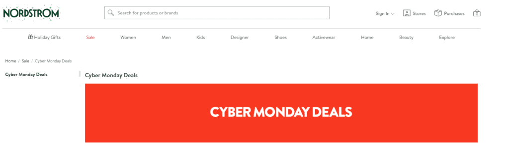 Nordstrom’s Cyber Monday deals page
