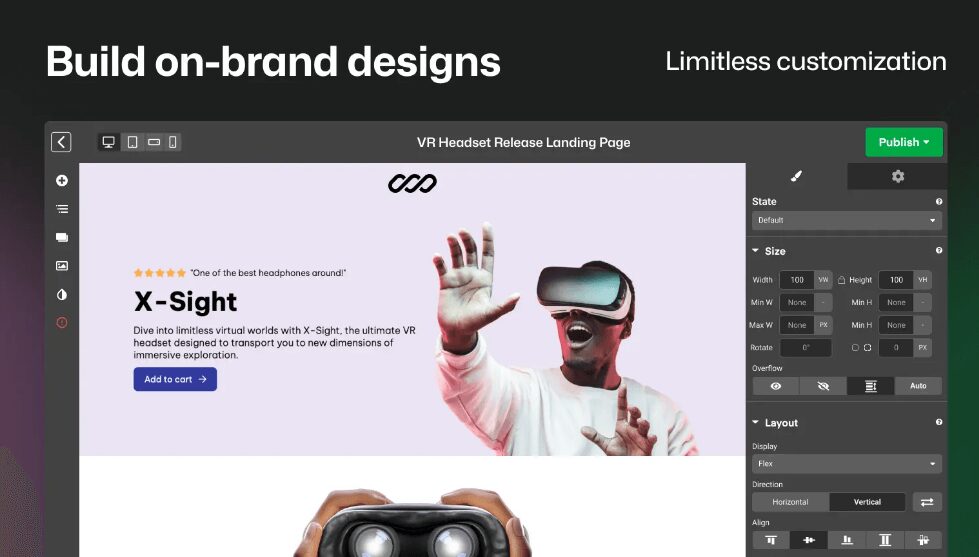 Optimized landing page for a VR product