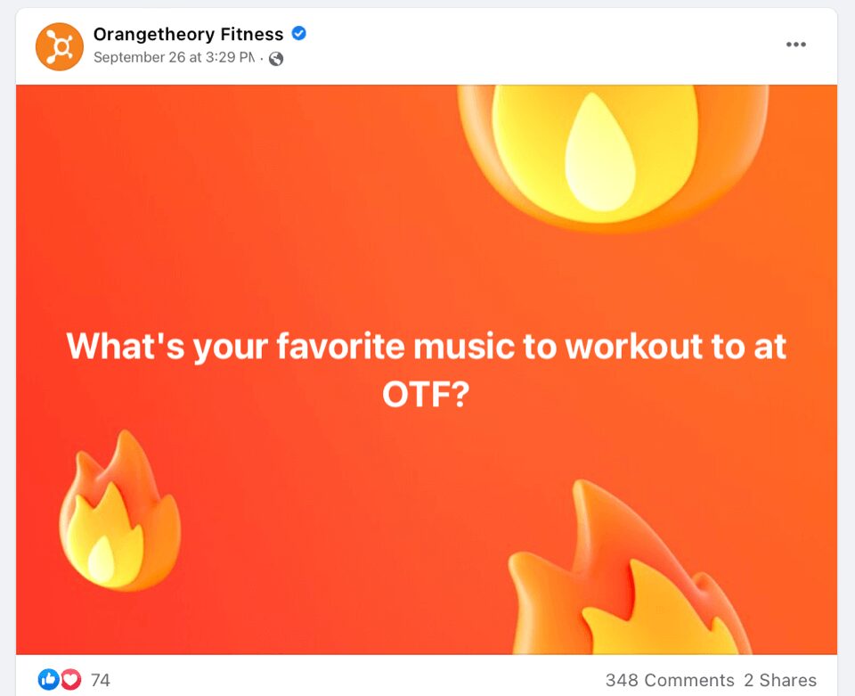 A conversational organic social media post from Orangetheory Fitness