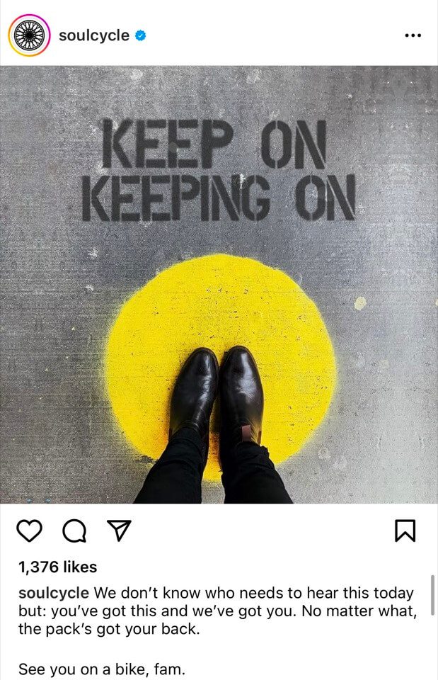 A motivational organic social media post from SoulCycle