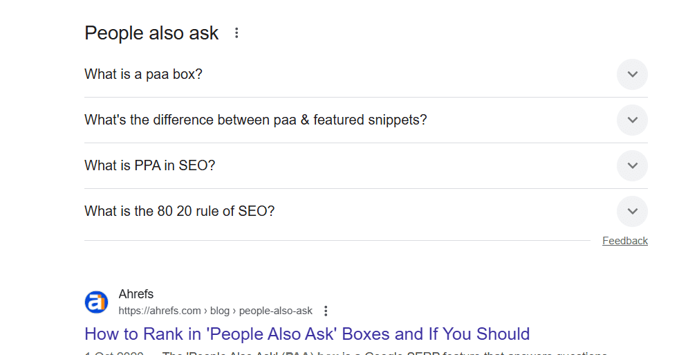 a screenshot of PAA boxes