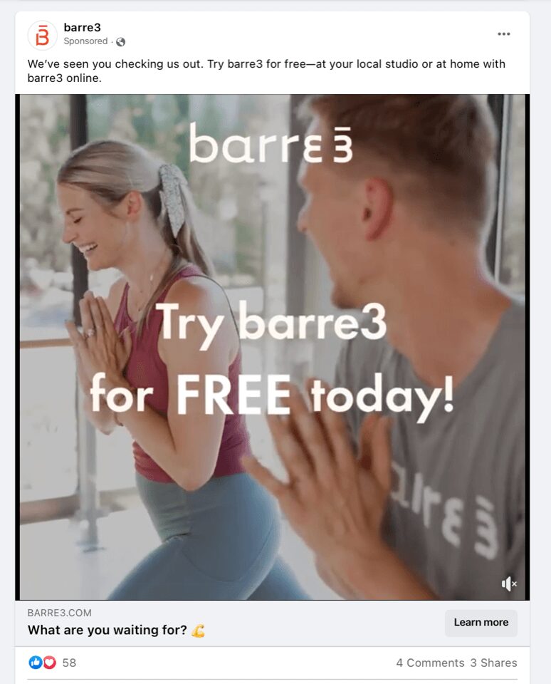 Paid advertising on Facebook from barre3
