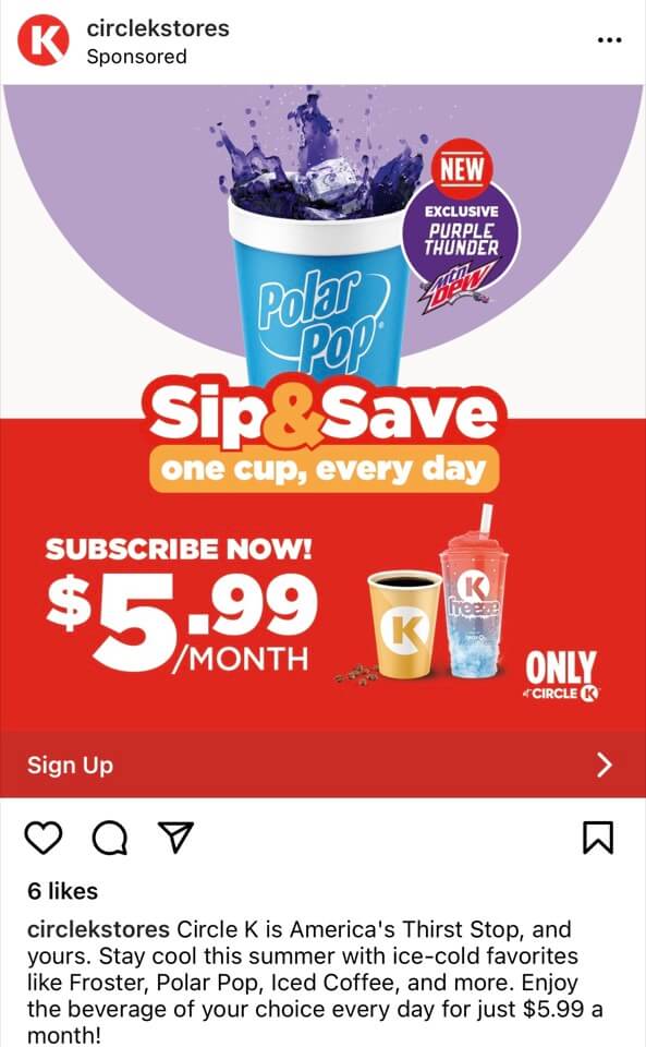 aid advertising on Instagram from Circle K