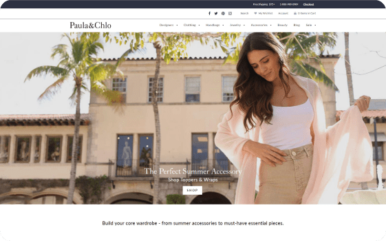 Paula & Chlo website homepage.