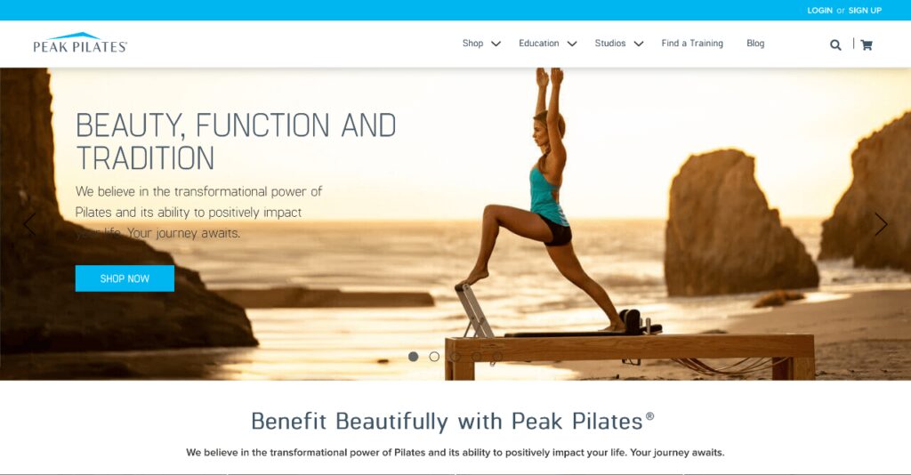 Peak Pilates homepage screenshot