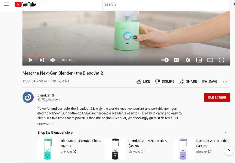 an in-feed ad for a blender on YouTube
