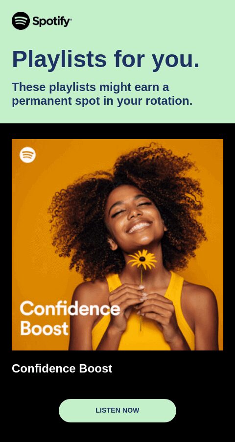 An email from Spotify offering personalized playlist recommendations