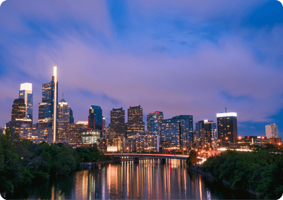 Philadelphia skyline in the evening.