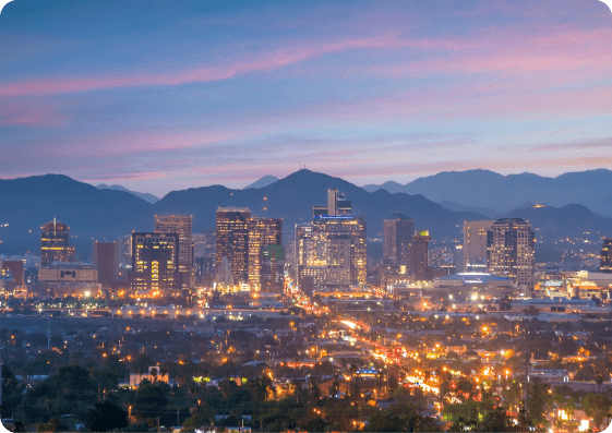 The Phoenix, Arizona skyline at dusk.