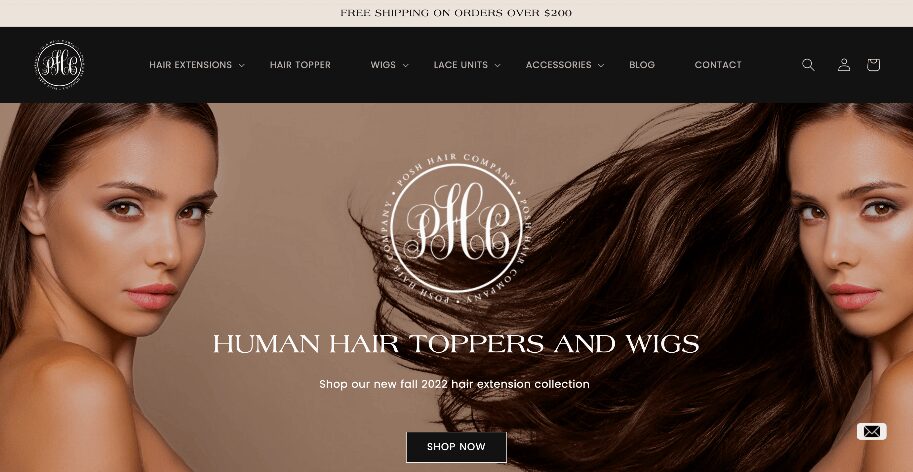 Posh Hair Company website screenshots