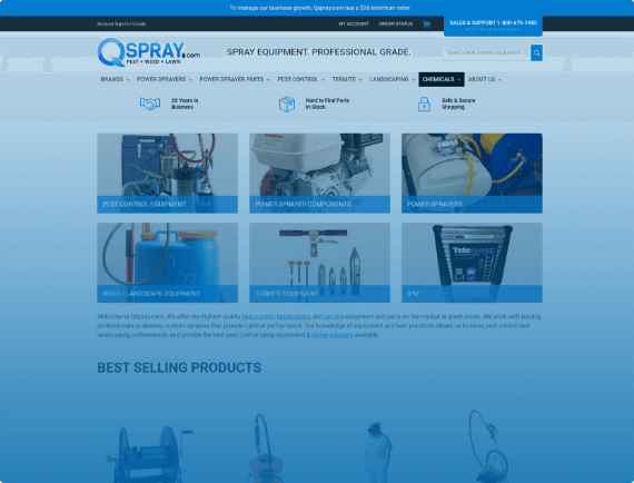 screenshot of Qspray's new website