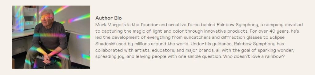 Author bio at the end of a Rainbow Symphony blog