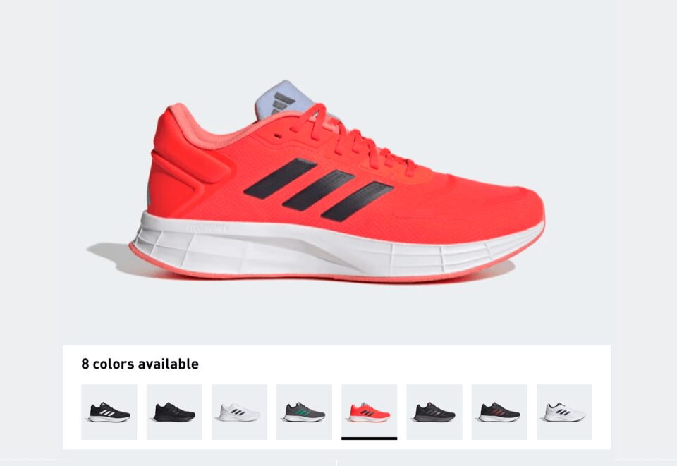 Red Adidas Sports Shoe and Pictures of Similar Shoes on White Background