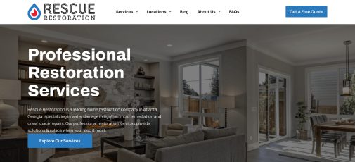 screenshot of Rescue Restoration's homepage