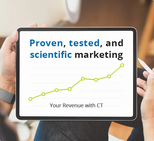 tablet with the words “proven, tested, and scientific marketing”