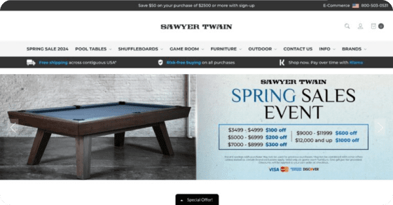 Sawyer Twain ecommerce homepage.