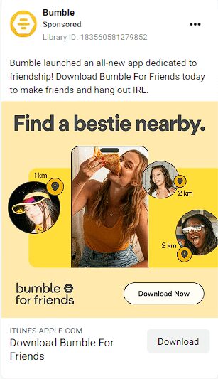 A Bumble ad promoting their Bumble For Friends feature
