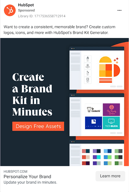 An ad from HubSpot promoting their brand kit generator