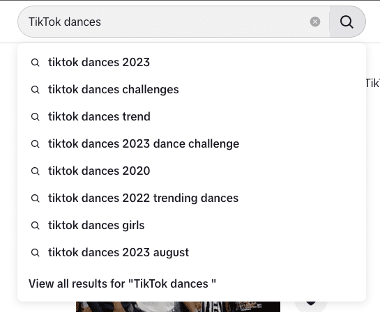 Screenshot of TikTok SEO Keyword Search Suggestions