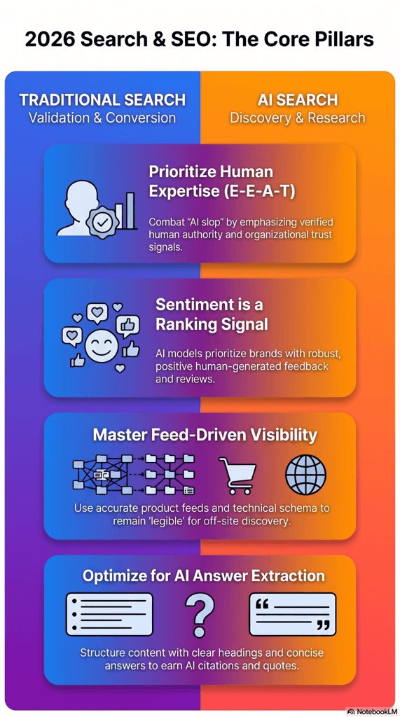 An infographic illustrating major 2026 trends in SEO and search
