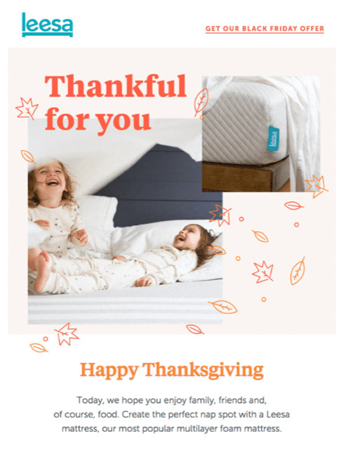 Leesa.com Thanksgiving email example