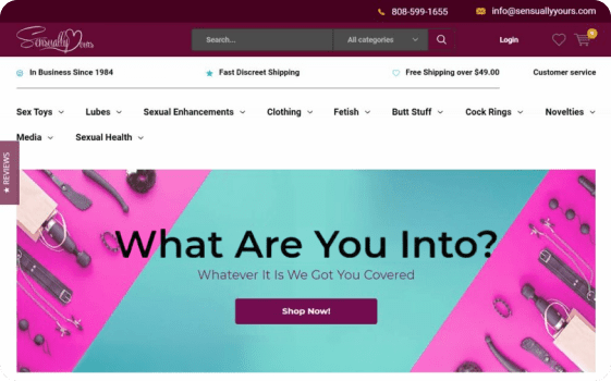 Screenshot of the Sensually Yours website homepage.