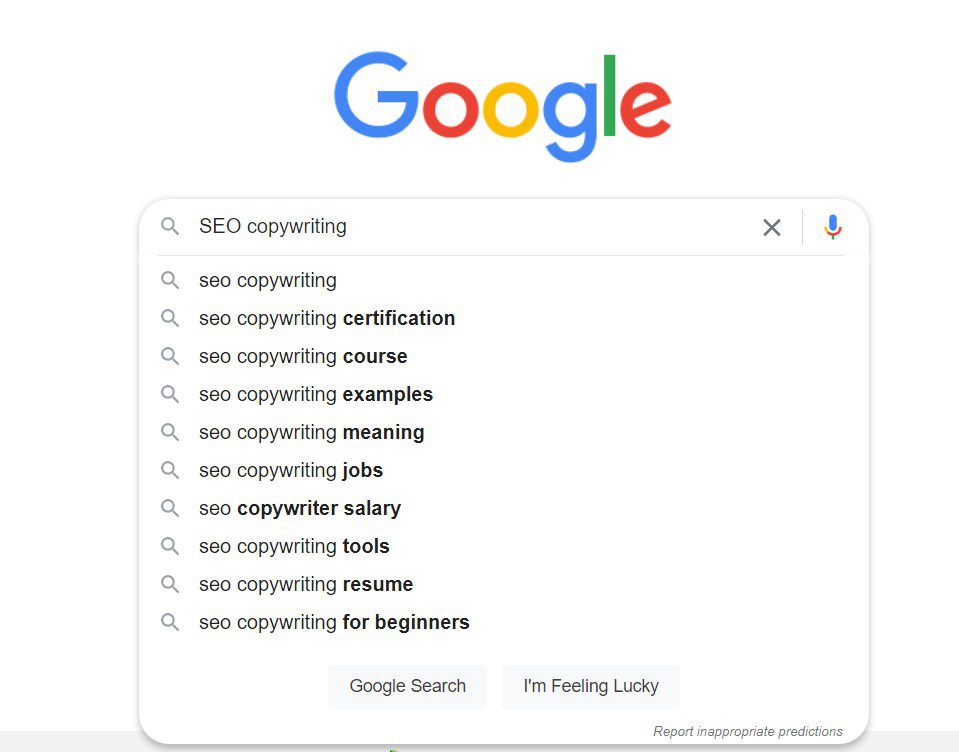 a Google search about ‘SEO copywriting’ tips