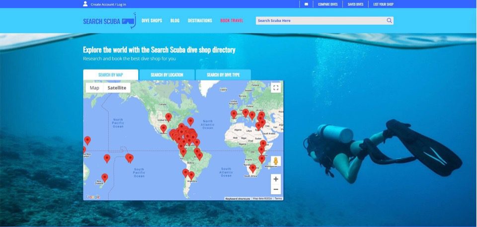The home page for Search Scuba (built on Magento)