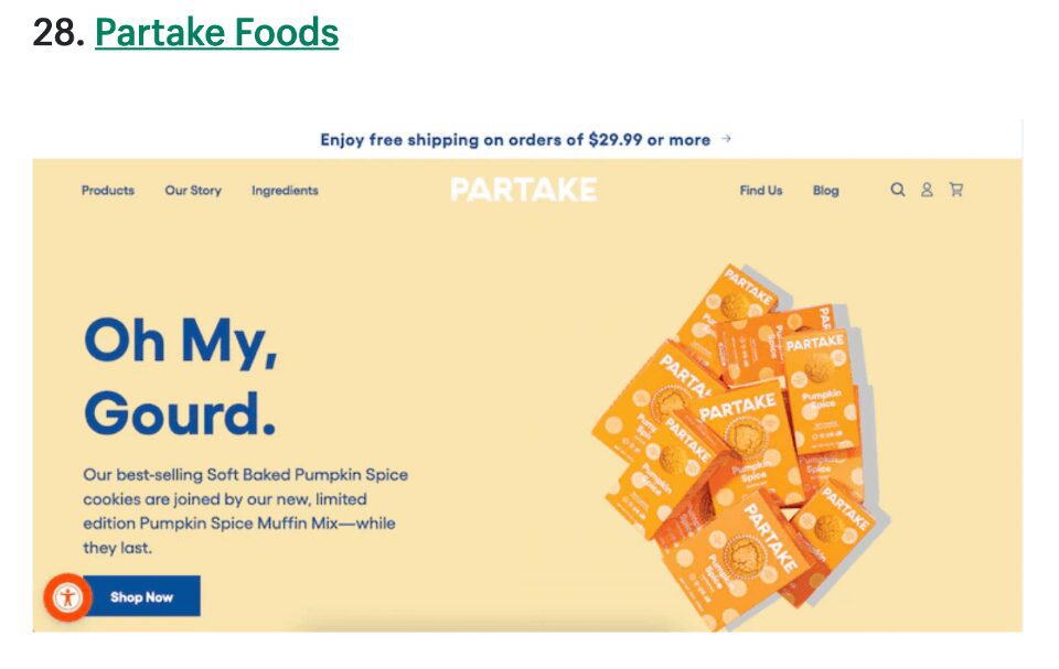 Partake Foods website hosted by Shopify