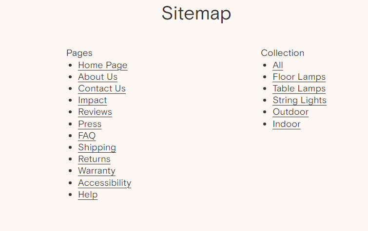 sitemap of a lighting store