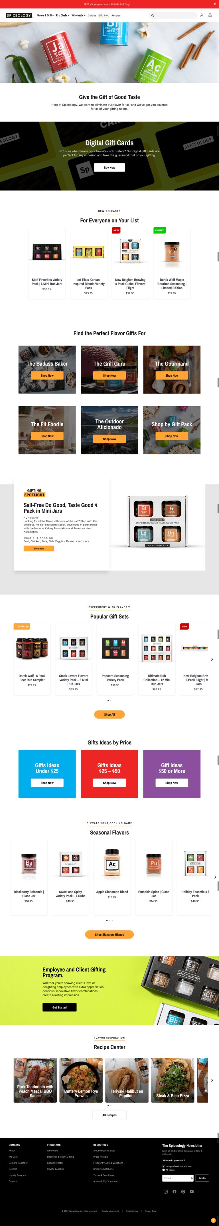 Screenshot of the Spiceology gift shop