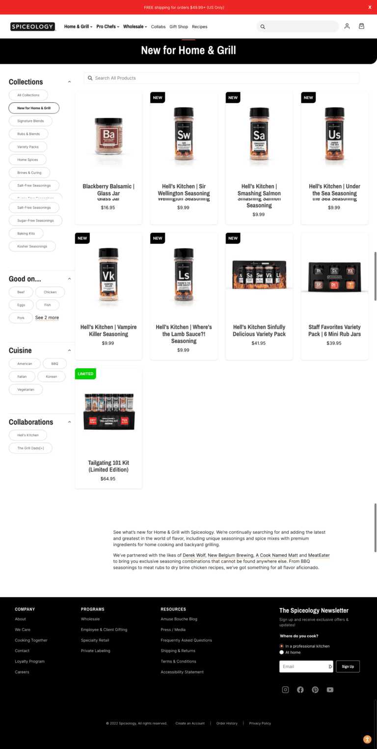 Screenshot of the Spiceology category page