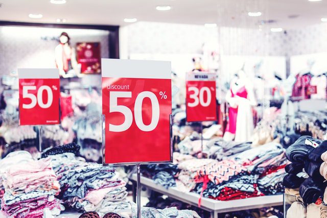 Store offering 50% discount on clothing items