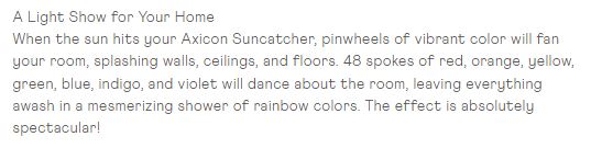 Section from the Rainbow Symphony Axicon Rainbow Window Suncatcher product description