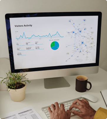 desktop monitor showing charts