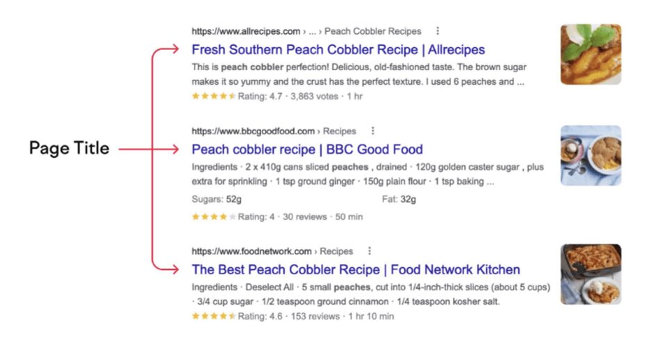 Title tags are the website titles that appear on search engine results pages