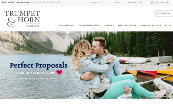 A screenshot of the Trumpet & Horn homepage teasing a spring collection launch