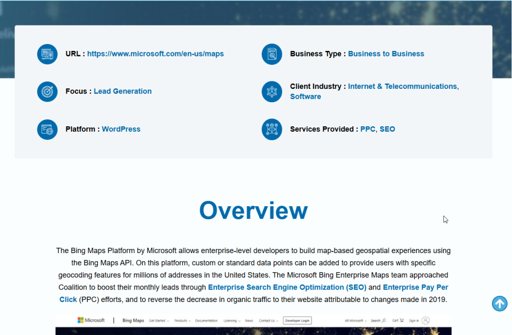 An example of a use-case page for Microsoft, Coalition Technologies’ client