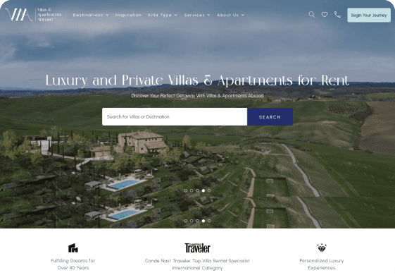 The homepage for Villas & Apartments Abroad